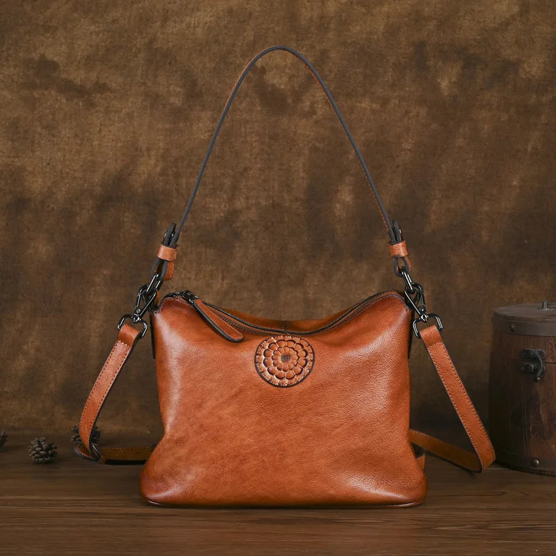 Retro Women S Crossbody Bag Large Capacity Top Layer Cowhide Casual Single-Shoulder Bag Fashionable