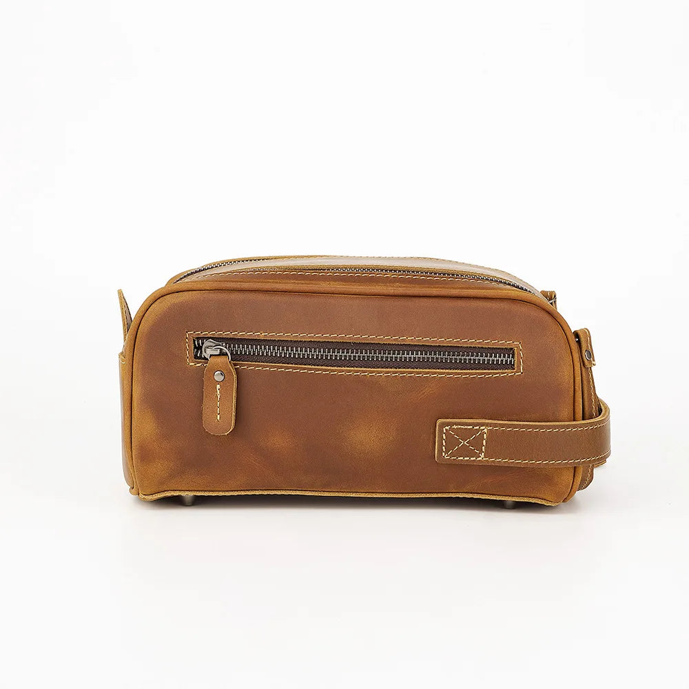 Genuine Leather Toiletries Hand-Held Top-Grain Cowhide Makeup Storage