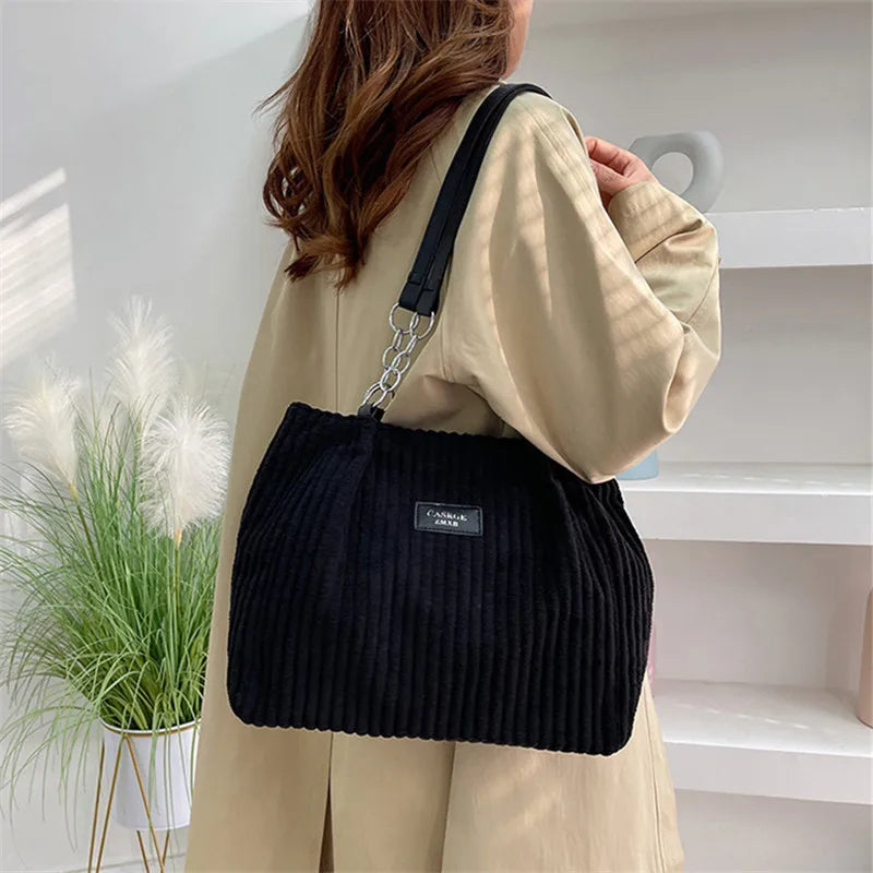 Large Capacity Chic Chain Underarm Bags Woman Corduroy Tote Bag Versatile Handbag Women Shoulder