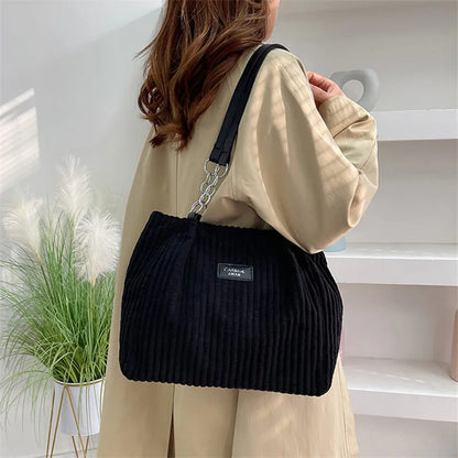 Large Capacity Chic Chain Underarm Bags Woman Corduroy Tote Bag Versatile Handbag Women Shoulder