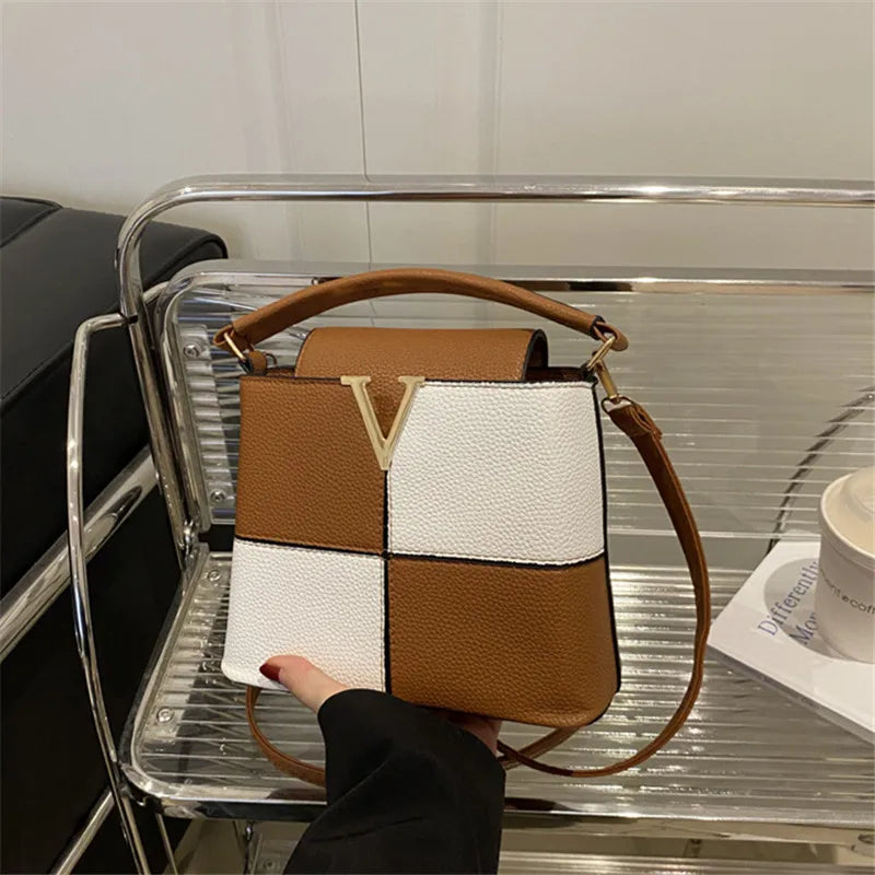 V-Logo Color-Block Mini Crossbody Handbag – Luxury Leather Satchel Purse