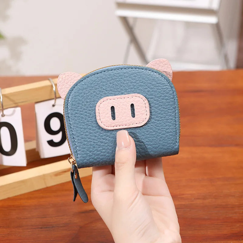 Organ Card Bag Ladies Cartoon Cute Piglet Holder Multi-Slot Large Capacity Certificate Zipper Coin