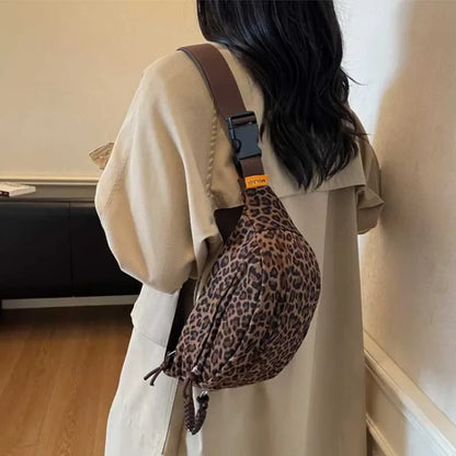 Women S Leopard Print Chest Bag Autumn Winter Crossbody Bag Trendy Sporty Multifunctional Waist Bag
