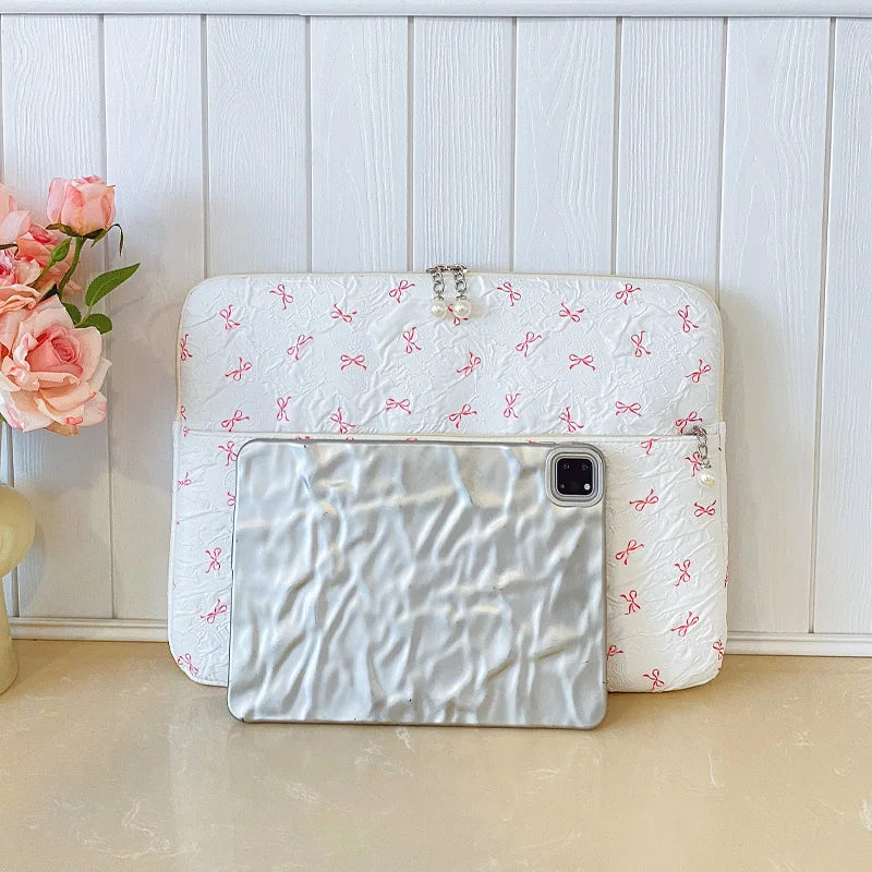 Professional Laptop Bag Pearl Accent Zipper 13 15 Inch Ruffled Texture Shock-Resistant Cover Work
