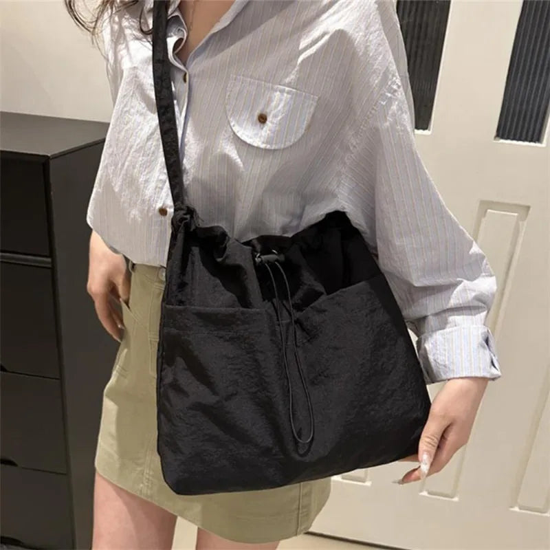 Nylon Drawstring Hobo Shoulder Bag Women Large Capacity Crossbody