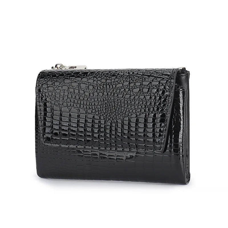 Glossy Genuine Leather Short Wallet Women High-End Lacquered Magnetic Buckle Wallet