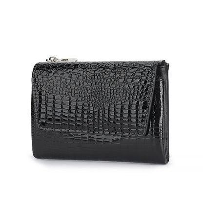 Glossy Genuine Leather Short Wallet Women High-End Lacquered Magnetic Buckle Wallet