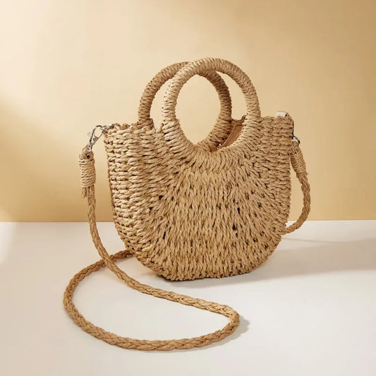 Woven Straw Crossbody Tote Bag for Women – Summer Beach Bag