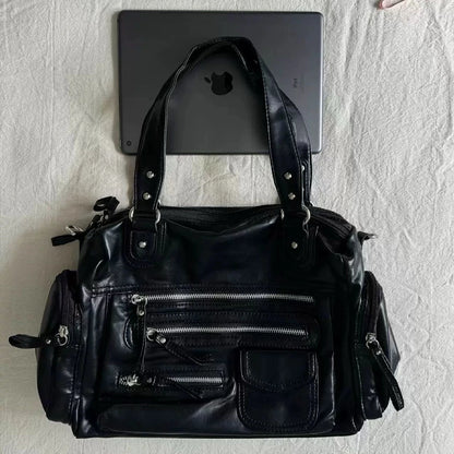 Y2K Gothic Crossbody Bag – Women's Black PU Leather Shoulder Bag