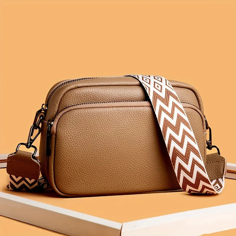PU Leather Crossbody Bag – Women's Multi-Pocket Shoulder Bag with Wide Strap