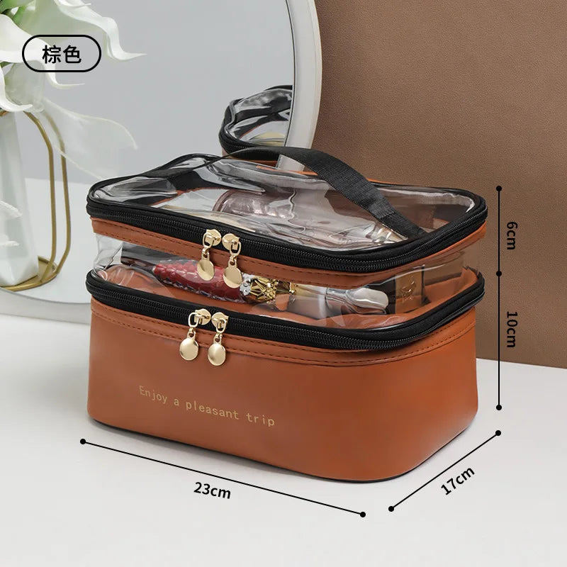 Double Pvc Cosmetic Bag Wash Handbag Large Capacity Multifunctional Portable Travel Skin Care