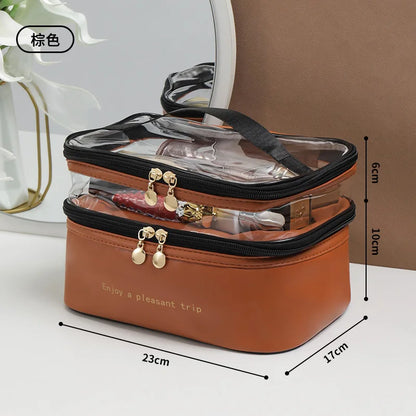 Double Pvc Cosmetic Bag Wash Handbag Large Capacity Multifunctional Portable Travel Skin Care