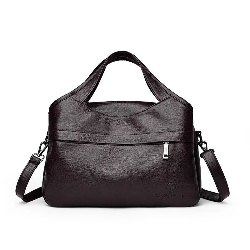Washed Leather Crossbody Bag for Women – Multi-Pocket Shoulder Handbag