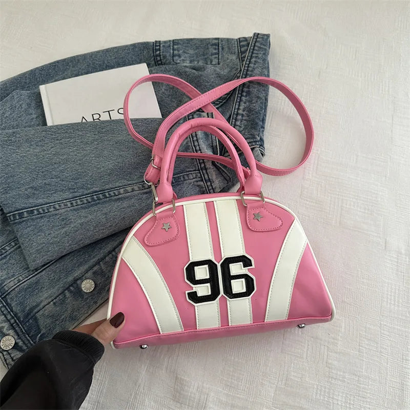 Half Moon Striped Handbag – Retro Varsity Shoulder & Crossbody Bag for Women