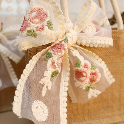 Burlap Jute Tote Bag with Lace Ribbon – Reusable Gift & Shopping Bag