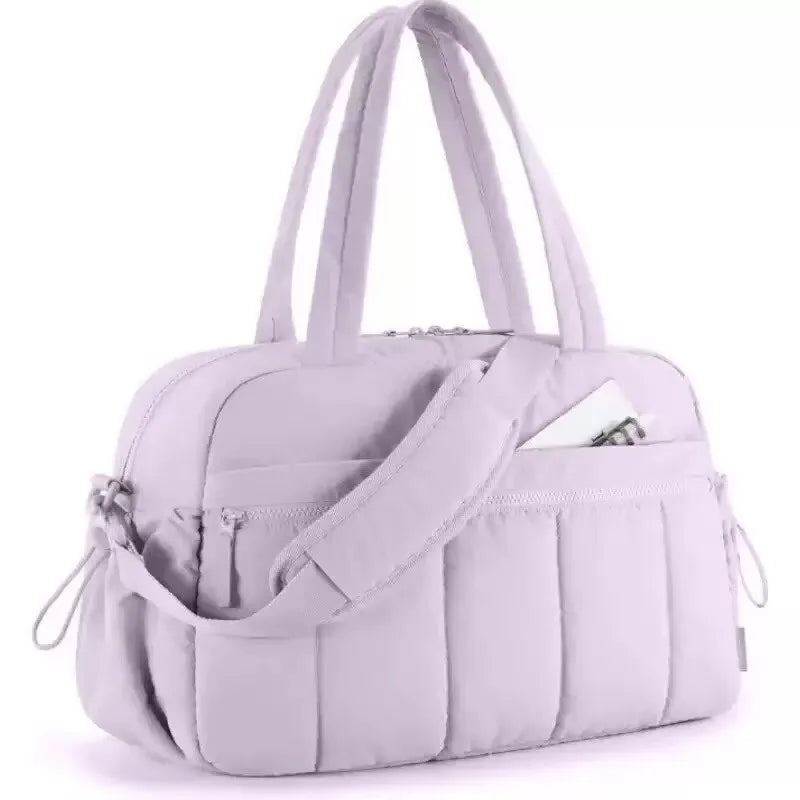 Quilted Duffle Bag for Women – Gym Tote with Crossbody Strap