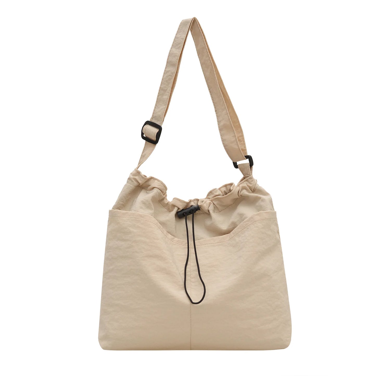 Waterproof Nylon Drawstring Bucket Bag – Pleated Crossbody Shoulder Bag