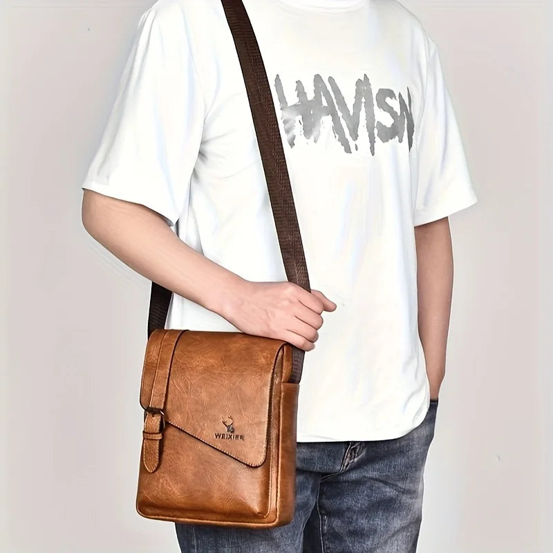Men S Vintage Casual Crossbody Bag Versatile Business Shoulder Bag Pu Leather Messenger Bag Men Flip