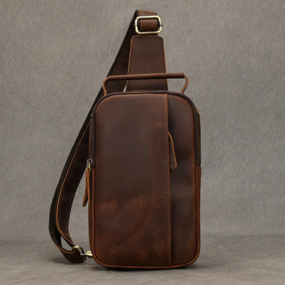 Crazy Horse Skin Breast Bag Head Layer Cowhide Retro Cross Body Outdoor Shoulder Leather