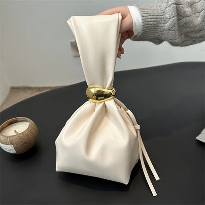 Drawstring Cloud Tote Bag with Gold Metal Buckle for Women