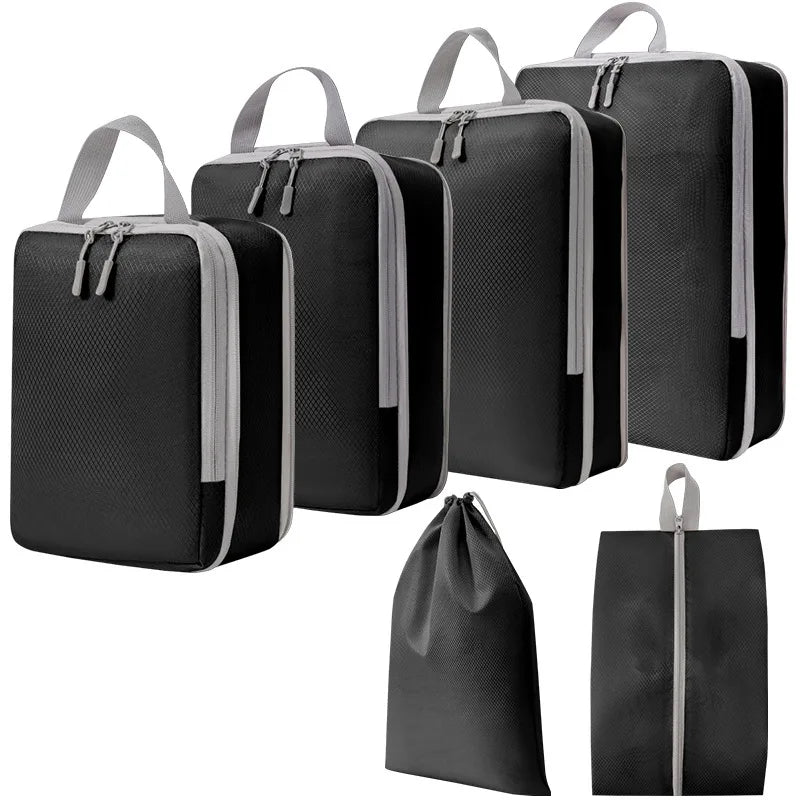 Homefish 6 Pcs Set Packing Cubes Compressible Travel Storage Bags Waterproof Portable Suitcase