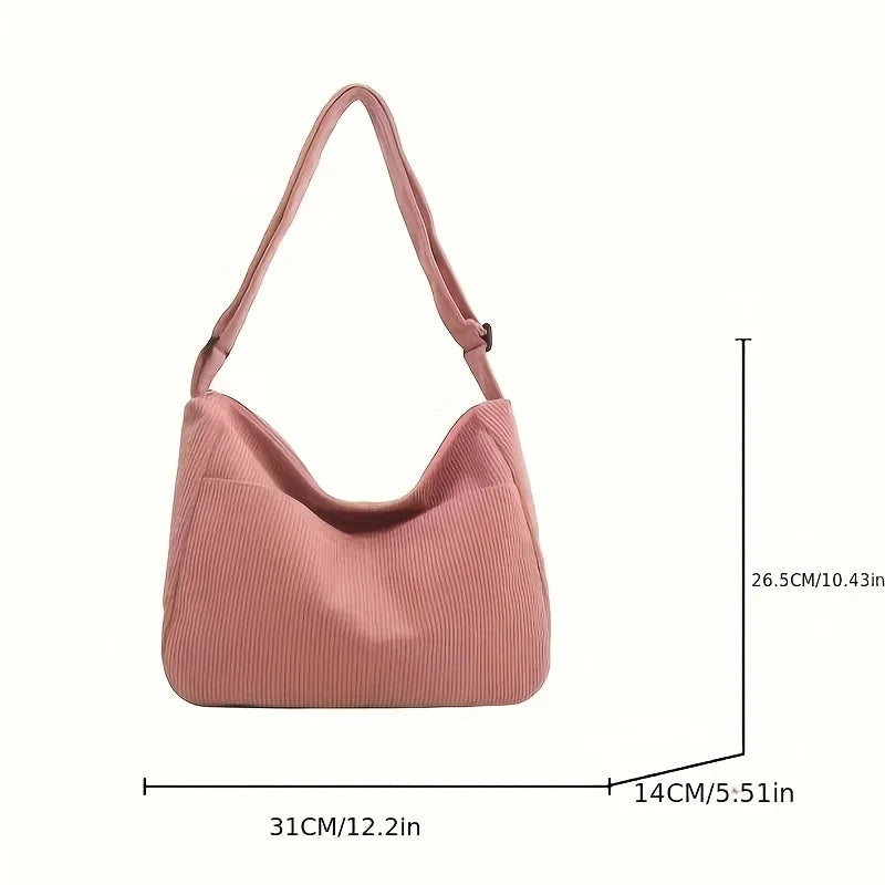 Corduroy Tote Bag for Women – Large Capacity Striped Shoulder Bag