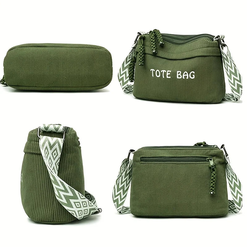 Corduroy Crossbody Tote Bag for Women – Plush Fleece Shoulder Bag