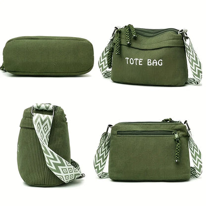 Corduroy Crossbody Tote Bag for Women – Plush Fleece Shoulder Bag
