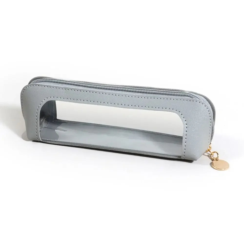 Pu Pencil Case Portable Waterproof Transparent Cosmetic Bag Zipper Makeup Brush Storage Sundries