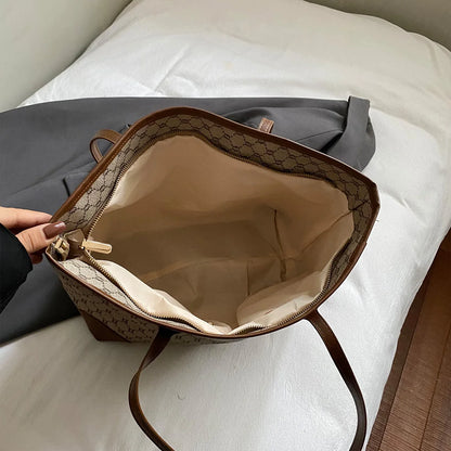 Classic Retro Ladies Tote Bag Geometric Shoulder Large Capacity Wear-Resistant Handbags Commute Work