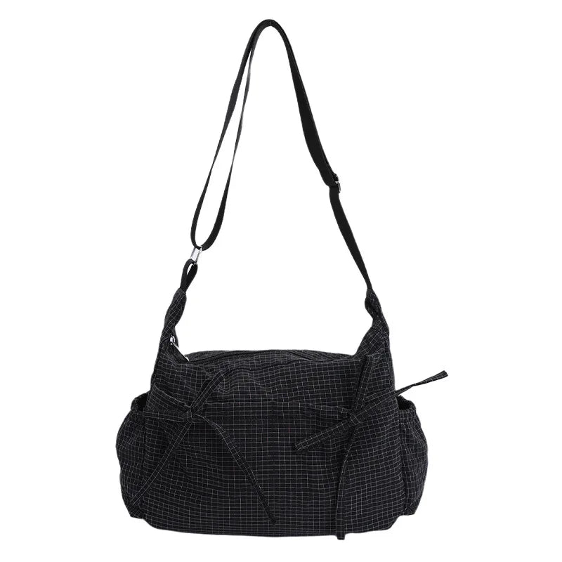 Plaid Bow Crossbody Bag – Large Capacity Soft Shoulder Tote