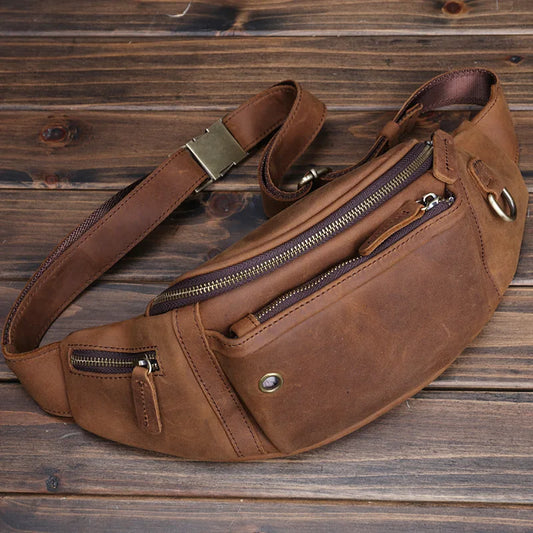 Crazy Horse Leather Men S Bag Cowhine Mobile Phone Storage Large Capacity Sports Diagonal Waist