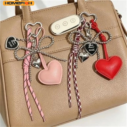 Homefish Luxury Glossy Heart Pendant Keychain Handcrafted Bowknot Tassel