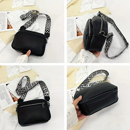 PU Leather Crossbody Bag – Women's Multi-Pocket Shoulder Bag with Wide Strap