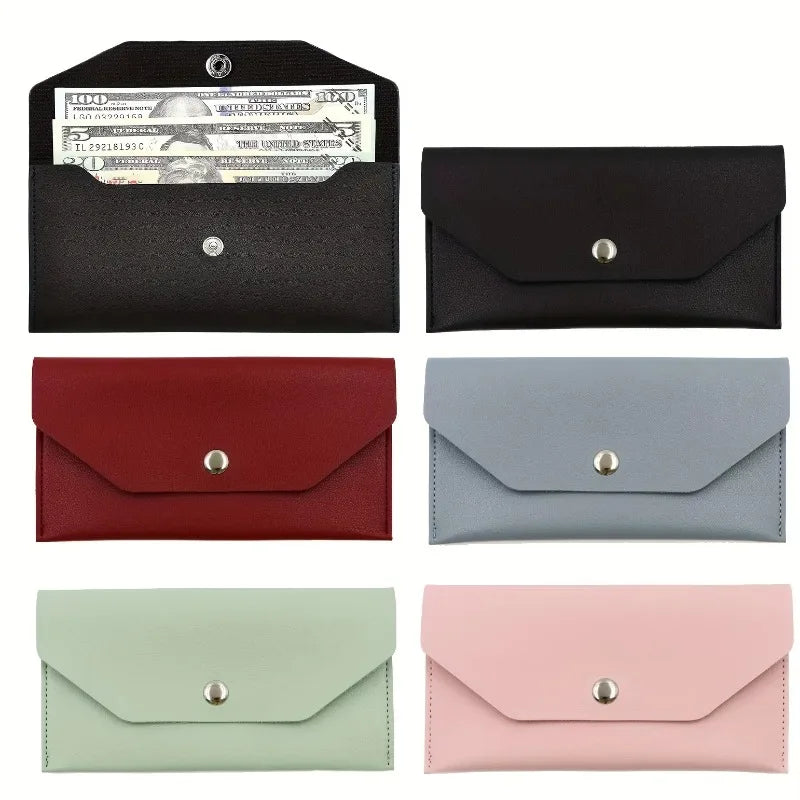 PU Leather Envelope Wallet with Card Holder & Cash Slots