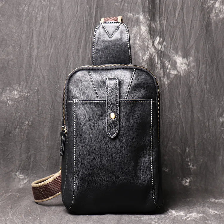 Men S Leather Usb Breast Bag Casual Women Small Single Shoulder Layer Cowhide Crossbody