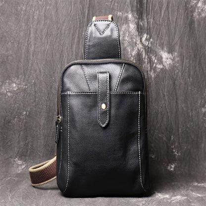 Men S Leather Usb Breast Bag Casual Women Small Single Shoulder Layer Cowhide Crossbody
