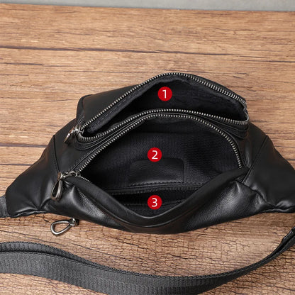 Men S Chest Bag Genuine Leather Casual Sports Crossbody Waist Bag Large-Capacity Top-Grain Cowhide