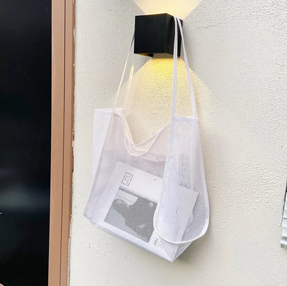 Summer Fashion Mesh Handbag Totes Hollow Out Shoulder Bags For Women Female Casual Fashion Large Capacity Shopping Pack