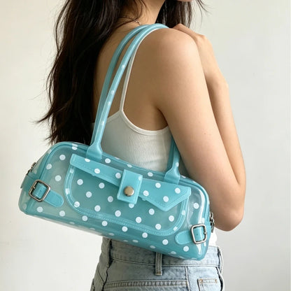 Sweet Polka Dot Transparent Pvc Jelly Tube Handbag Candy Colored Mini Top Handle Shoulder Bag Summer