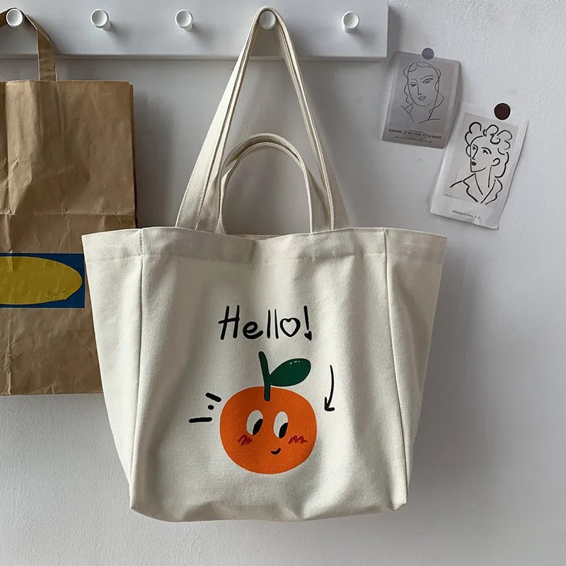 Letter Ins Canvas Bag Student Handbag Book Bags Large Capacity Shoulder Teen Men Women Shopping Work