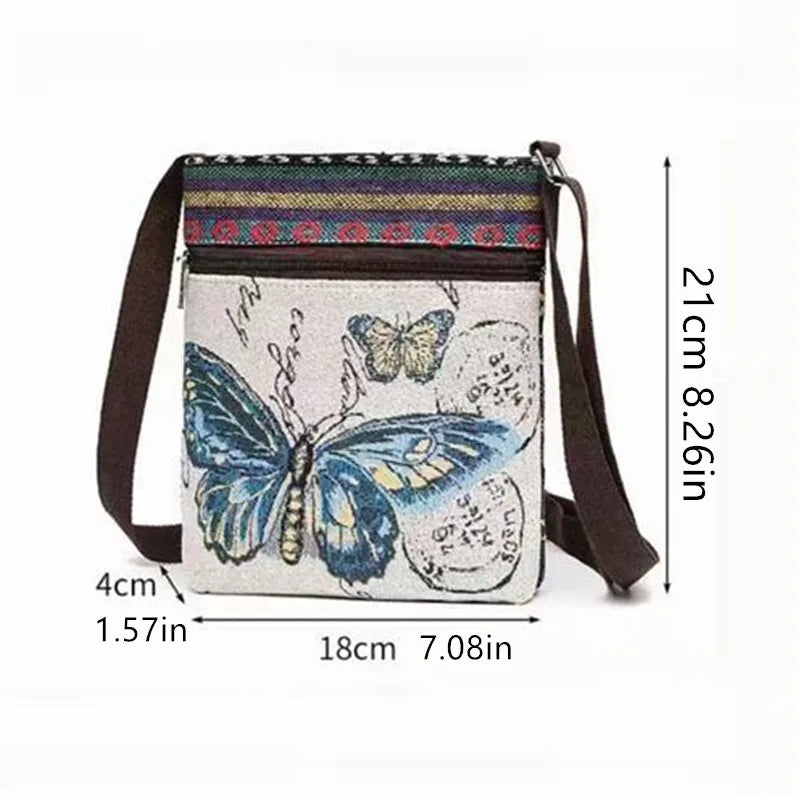 Embroidered Canvas Crossbody Bag – Cute Animal Print Shoulder Bag