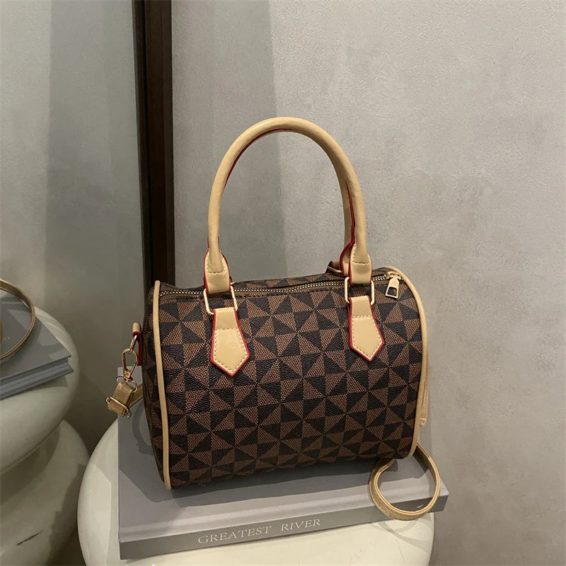 Business Crossbody Bag Windmill Print Pu Color Block Trim Large Capacity Zipper Adjustable Strap