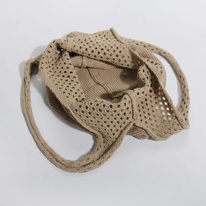 Hollow Knit Shoulder Tote Bag – Women's Large Capacity Woven Shopper