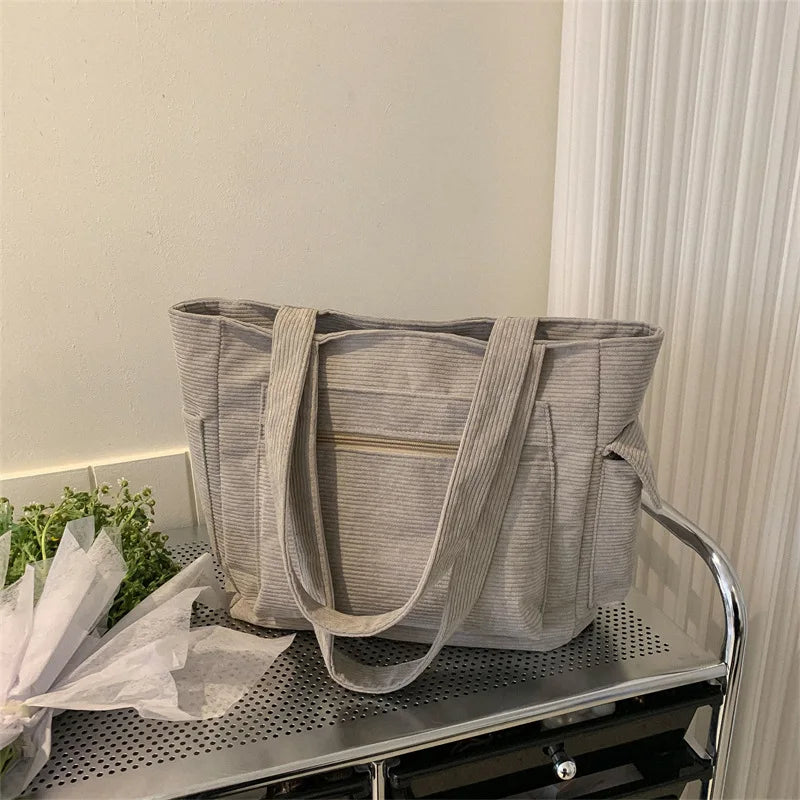 Corduroy Tote Bag – Large Capacity Women's Shoulder Bag