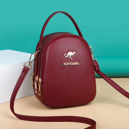 PU Leather Mini Tote Bag for Women – Dual Zip Crossbody