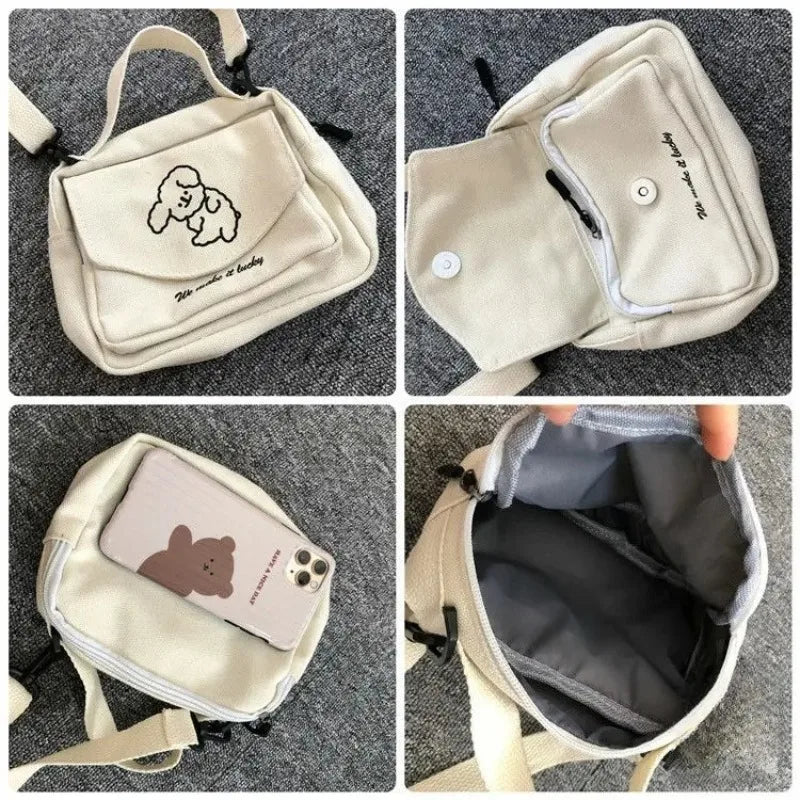 Cute Canvas Crossbody Bag – Small Cartoon Shoulder Bag for Teen Girls