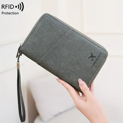 RFID Blocking Passport Holder Wallet with Wrist Strap