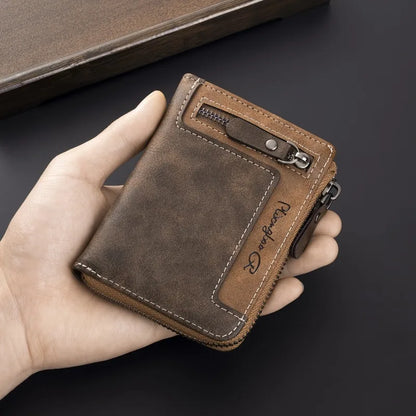 Men's Leather Bifold Wallet – Multi-Card Slots & Zipper Coin Pocket