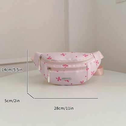 Fashionable Sweet Bow Printed Women S Chest Bag Lightweight Large Capacity Layered Waist Crossbody